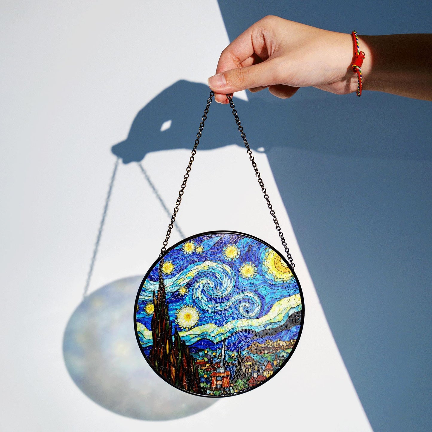 Stained Glass Starry Night Suncatcher Window Hanging Gift for Art Lovers