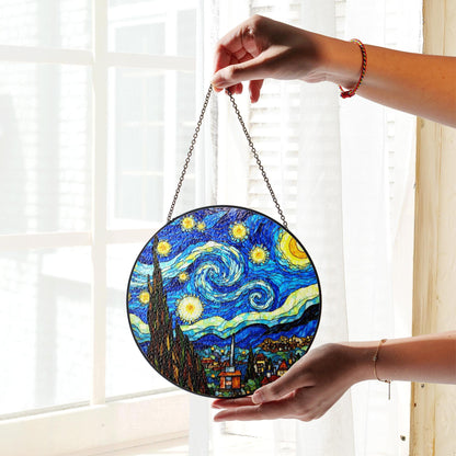 Stained Glass Starry Night Suncatcher Window Hanging Gift for Art Lovers