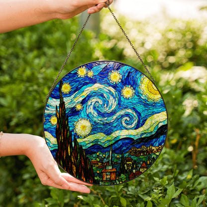 Stained Glass Starry Night Suncatcher Window Hanging Gift for Art Lovers