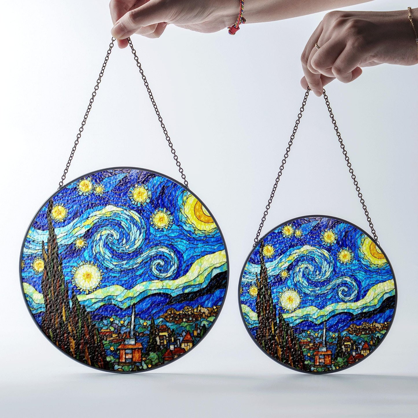 Stained Glass Starry Night Suncatcher Window Hanging Gift for Art Lovers