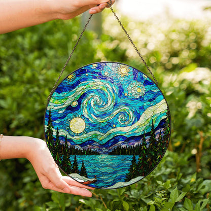 Starry Night Stained Glass Suncatcher Decorative Gift for Home Lovers