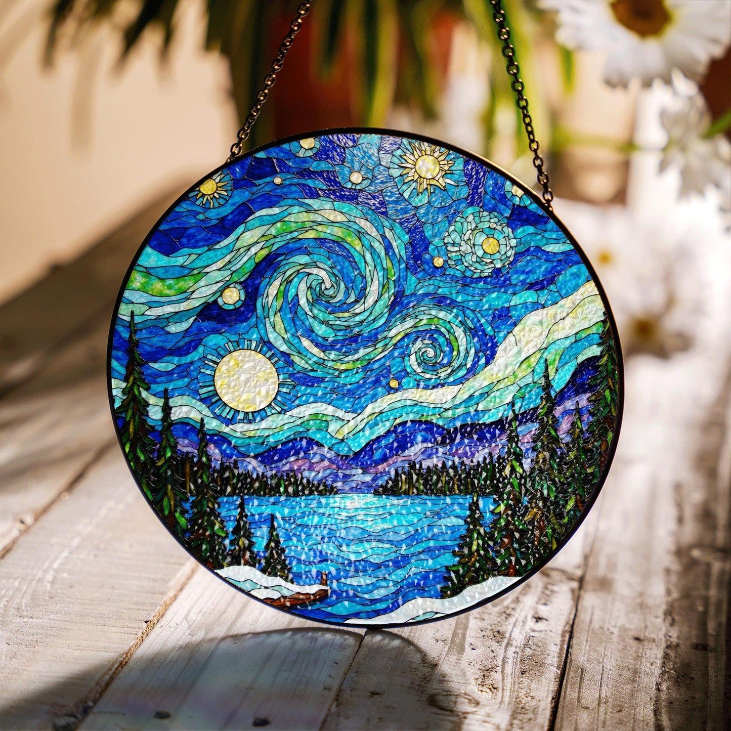 Starry Night Stained Glass Suncatcher Decorative Gift for Home Lovers