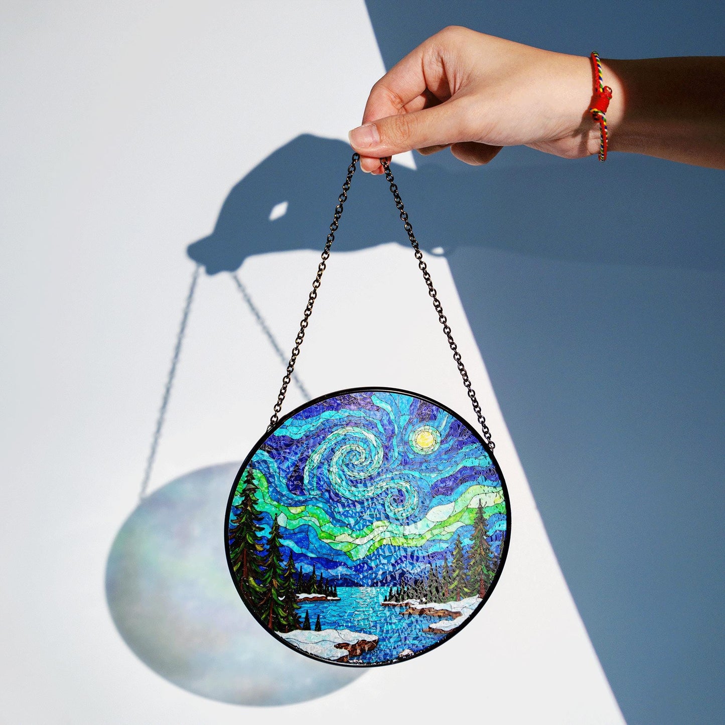 Starry Night Inspired Stained Glass Suncatcher Handcrafted Gift for Art Lovers Window Decor