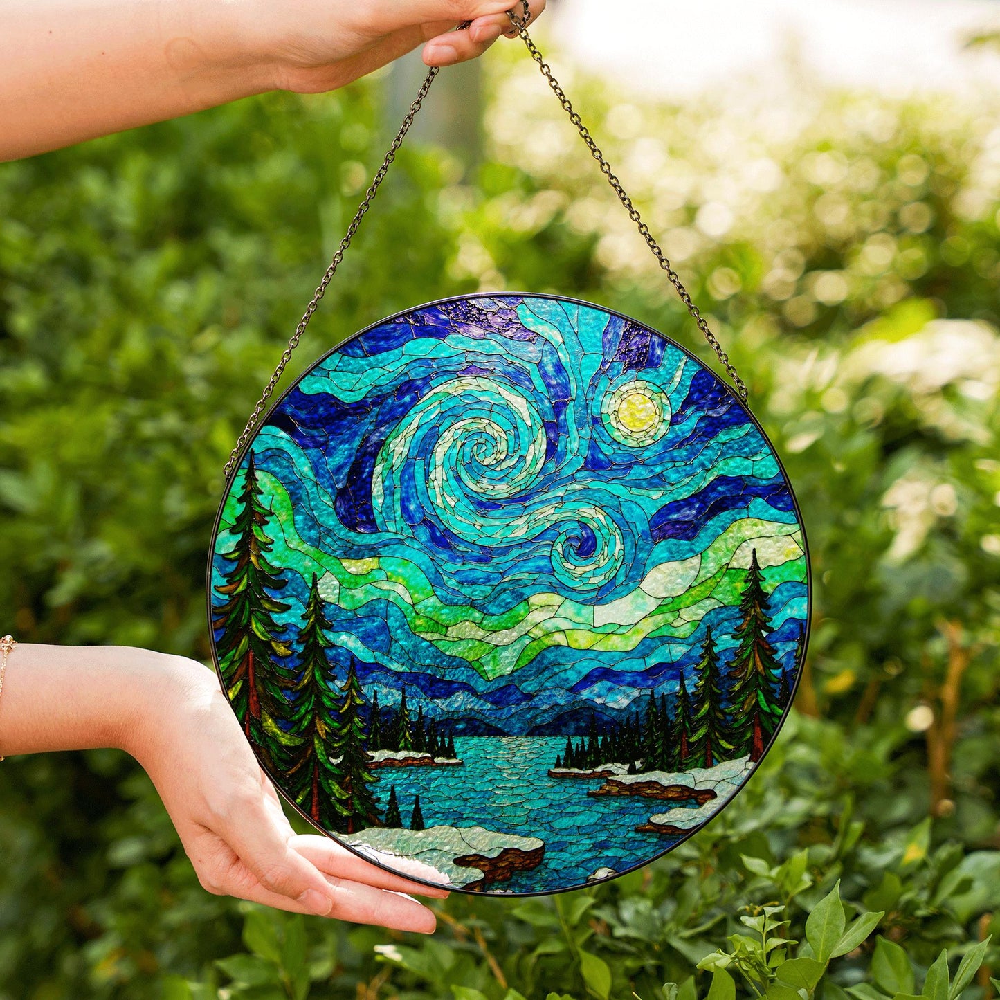 Starry Night Inspired Stained Glass Suncatcher Handcrafted Gift for Art Lovers Window Decor