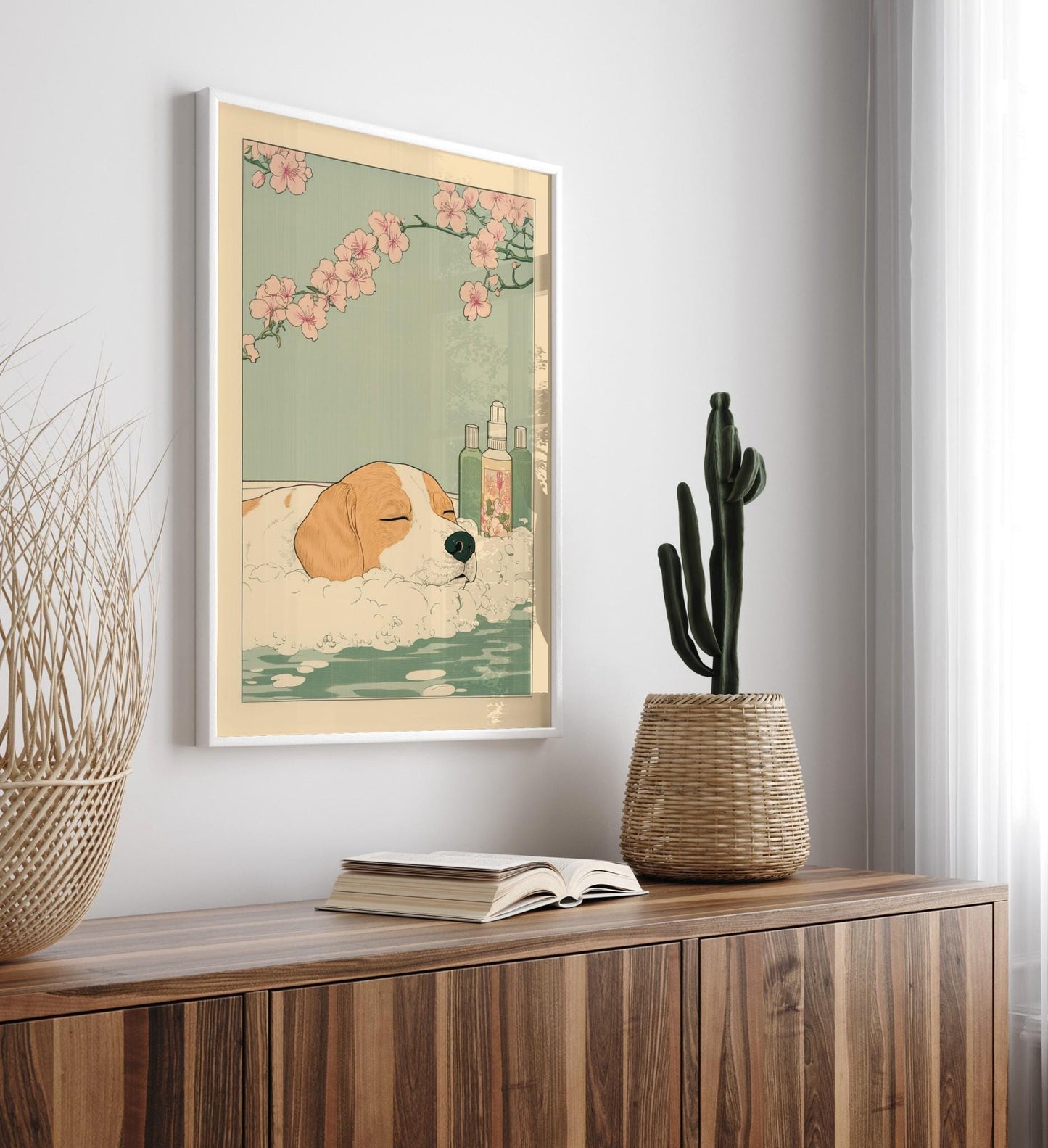 Beagle Bathroom Art Print: Ukiyo-e Japanese Style Wall Art