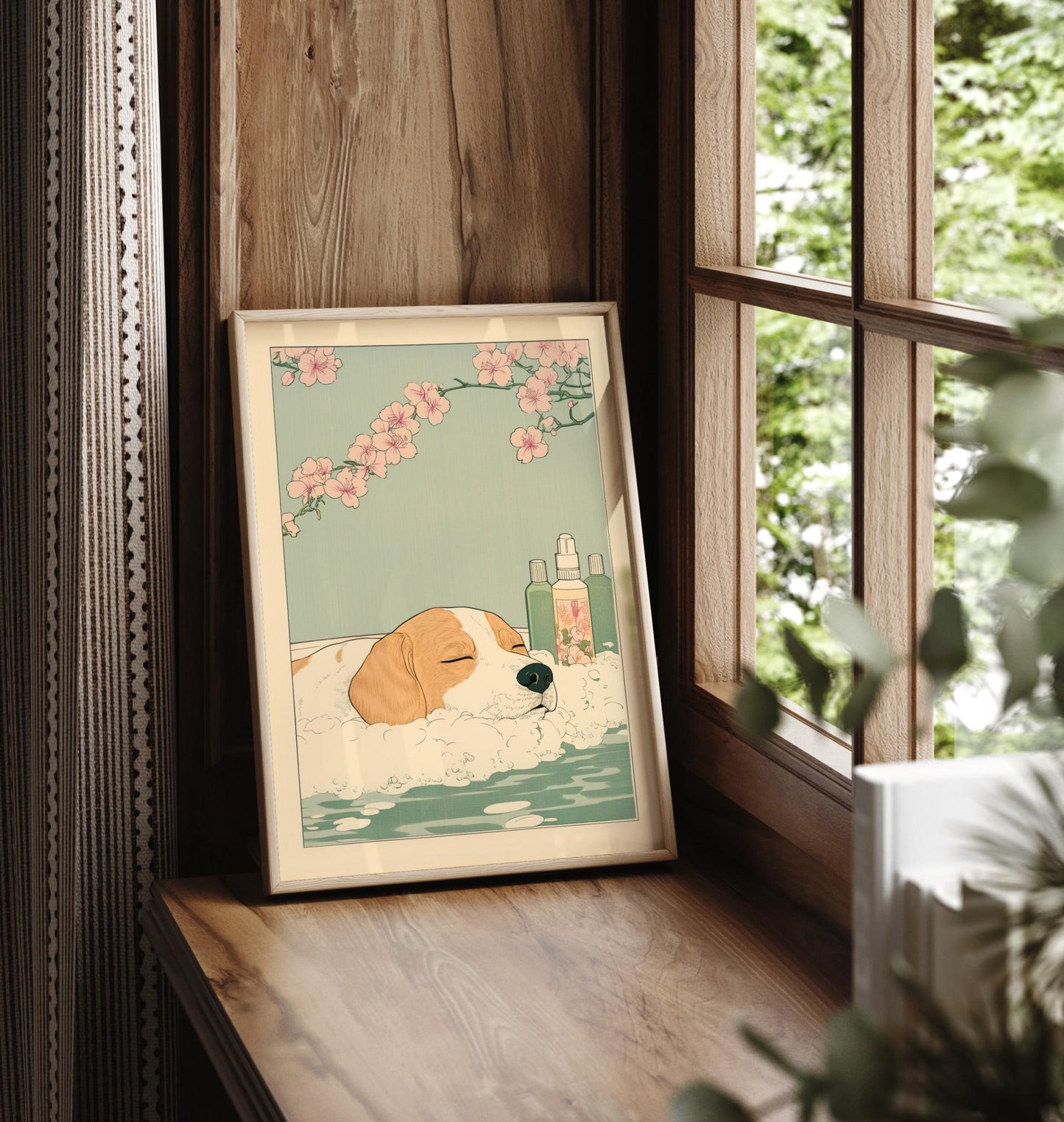 Beagle Bathroom Art Print: Ukiyo-e Japanese Style Wall Art