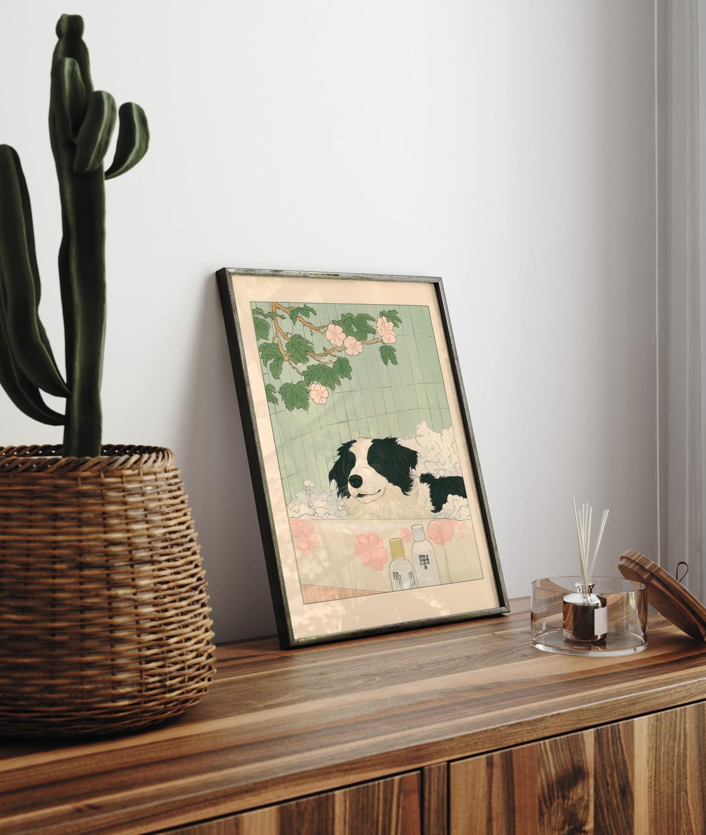 Border Collie Bathroom Print: Vintage Japanese Ukiyo-e Style Dog Art