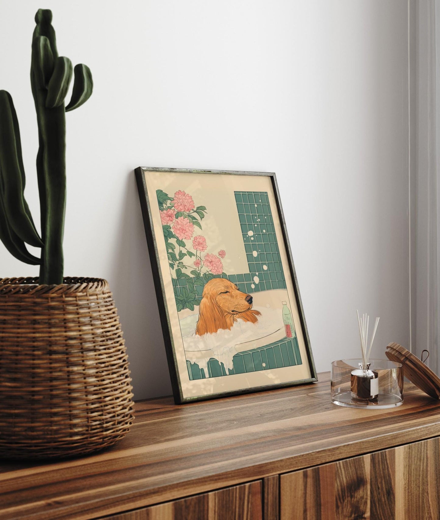 Dachshund Wall Art: Japanese Style Bathroom Print