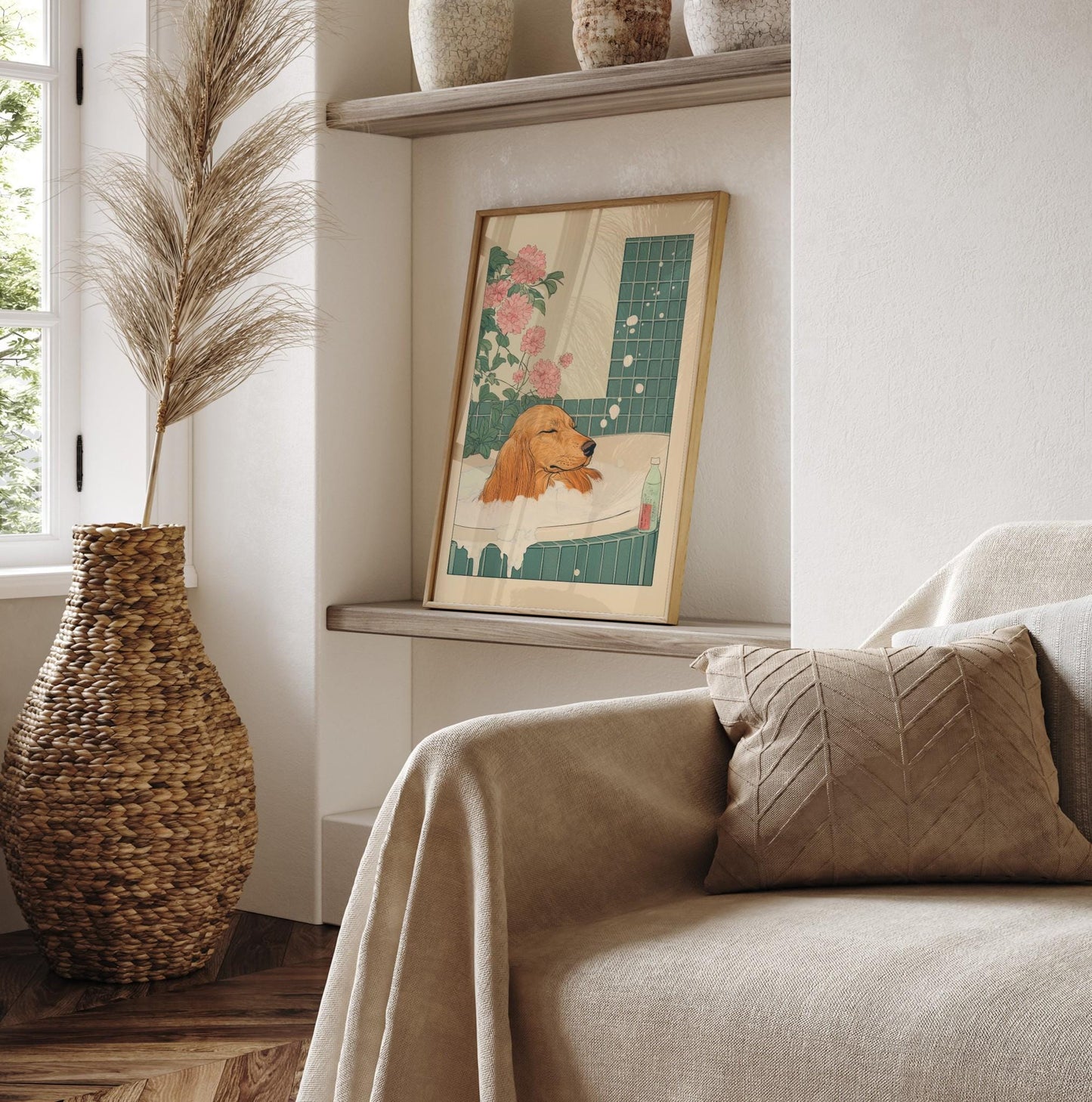 Dachshund Wall Art: Japanese Style Bathroom Print