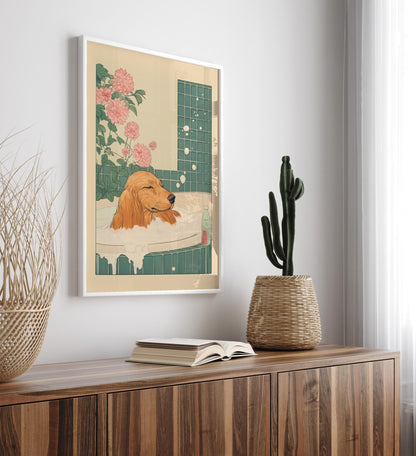 Dachshund Wall Art: Japanese Style Bathroom Print