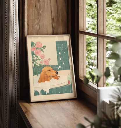 Dachshund Wall Art: Japanese Style Bathroom Print