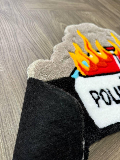 Burning car rug  Fire rug  Police car rug Cop car Custom rug Tufted Rug Rugs for bedroom aesthetic cute rug ACAB rug Car with Fire cool rug
