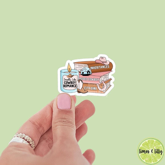 Smells Like Cowboy Romance Candle Book Stack Vinyl Sticker | Girly | Water Bottle Sticker | Bookish Stickers | Kindle Sticker | Book Lover