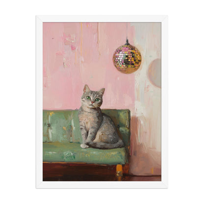 Tabby Cat with Disco Ball Art Print | Cute Quirky Whimsical | Cocktail Art Bar Cart Decor | Fine Art Print Gift | Trendy Home Wall Art Print