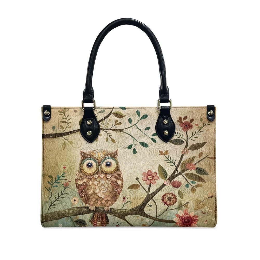 Ladies PU handbag Owl sitting on a tree, PU Handbag, Women's Shoulder Bag, Shoulder Bag, Ladies Work Bag, Elegant Handbag, Versatile Bag
