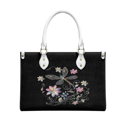 Ladies PU handbag With Colorful Flowers and a Dragonfly,Women's Shoulder Bag,Everyday handbag, Ladies Work Bag,Elegant Handbag,Versatile Bag