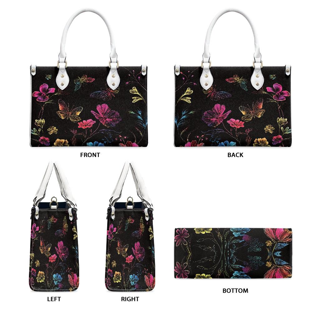 Ladies PU handbag With Colorful Batterflies, Women's Shoulder Bag, Everyday handbag, Ladies Work Bag, Elegant Handbag, Versatile Bag