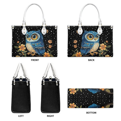 Ladies PU handbag With a Blue Owl, Women's Shoulder Bag, Everyday handbag, Ladies Work Bag, Elegant Handbag, Versatile Bag