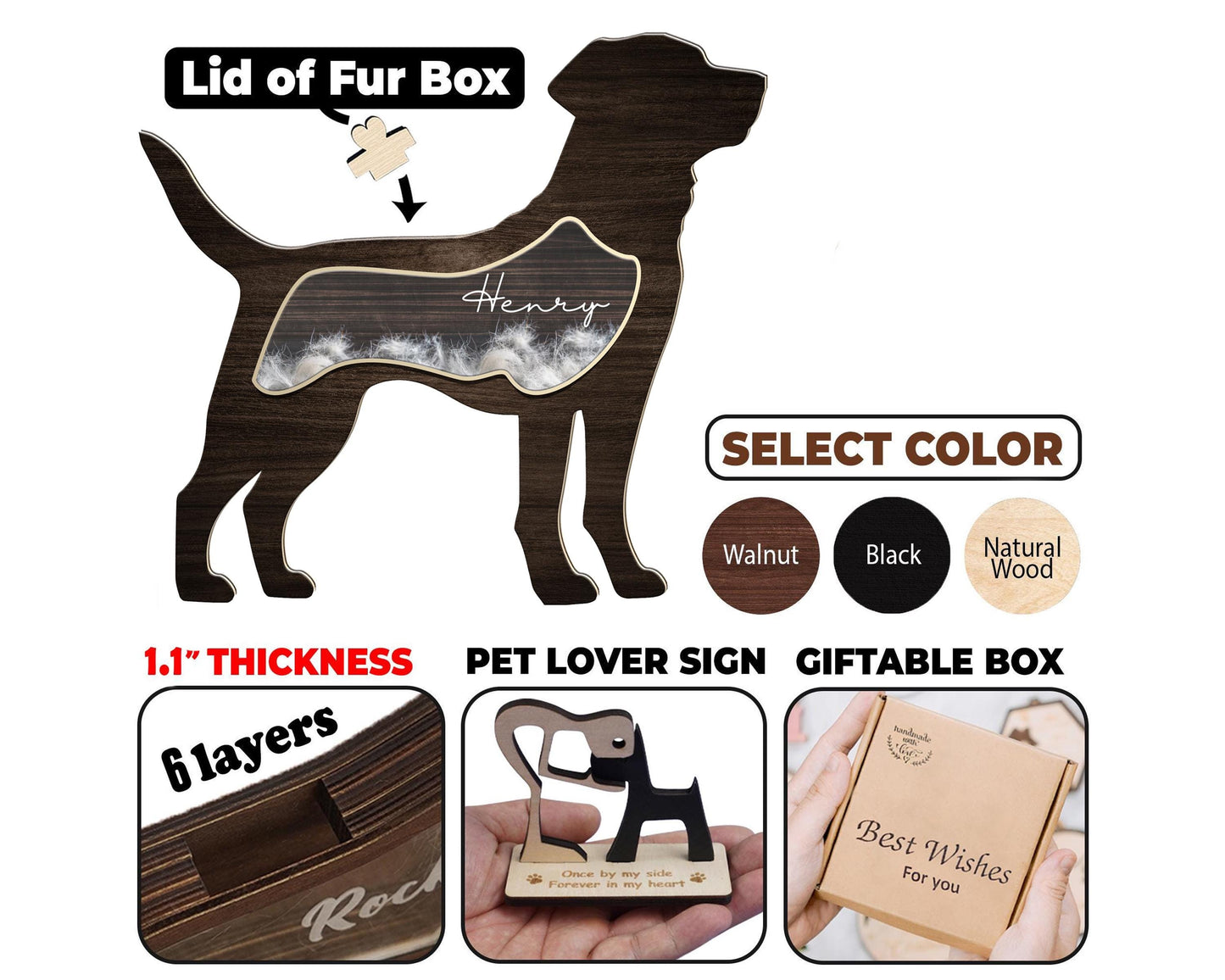 Personalized Black Dog Hair Memorial Box, Wooden Pet Fur Keepsake Pet Loss Gift, Dog Cat Hair Memorial, Dog Memorial Gift, Cat Keepsake Gift