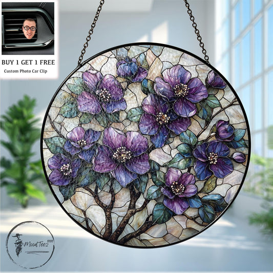 Handmade Stained Glass Violet Art, Purple Flower Sun Catcher, Floral Window Ornament, Unique Home Decor, Gift for Flower Lovers