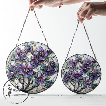 Handmade Stained Glass Violet Art, Purple Flower Sun Catcher, Floral Window Ornament, Unique Home Decor, Gift for Flower Lovers
