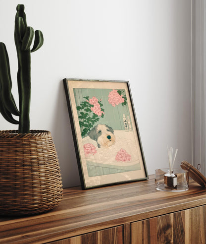Schnauzer Bathtub Art Print: Ukiyo-e Japanese Bathroom Decor