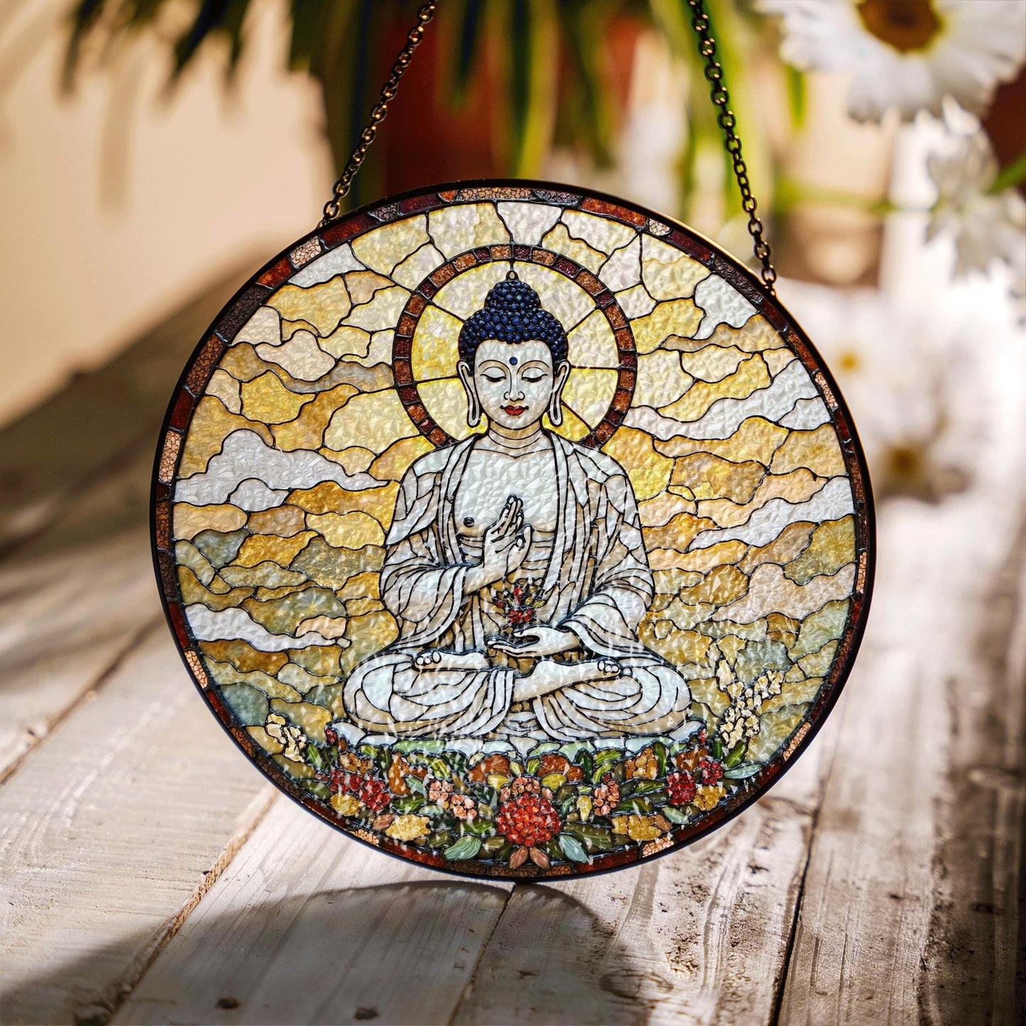 Buddha Stained Glass Suncatcher Sun Catcher Gift for Meditation Lovers