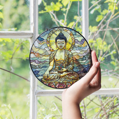 Stained Glass Buddha Suncatcher Sun Catcher Window Decoration Spiritual Gift for Meditation Lovers