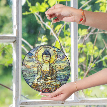 Stained Glass Buddha Suncatcher Sun Catcher Window Decoration Spiritual Gift for Meditation Lovers
