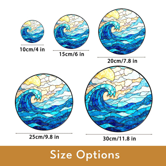 Wave Stained Glass Suncatcher Blue Ocean Design Handmade Gift for Ocean Lovers Beach Decor