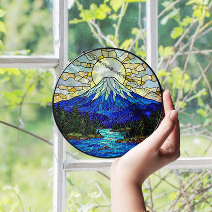 Mountain Stained Glass Suncatcher Beautiful Nature Art Sun Catcher for Gift Lovers Home Decor