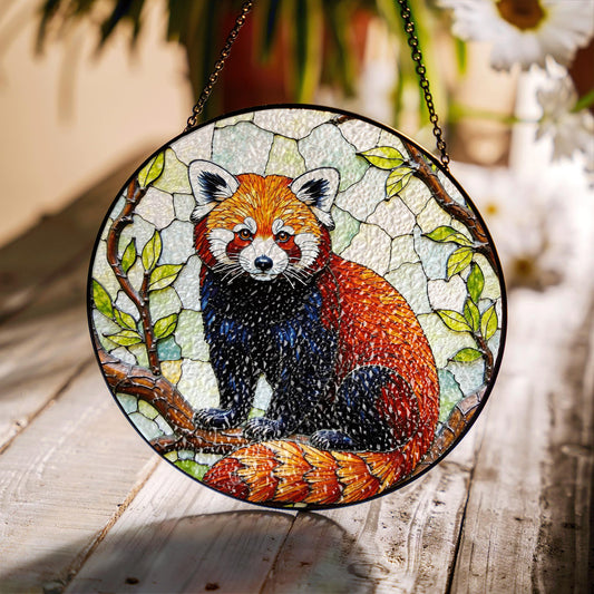 Red Panda Stained Glass Suncatcher Colorful Animal Window Decor Gift for Nature Lovers