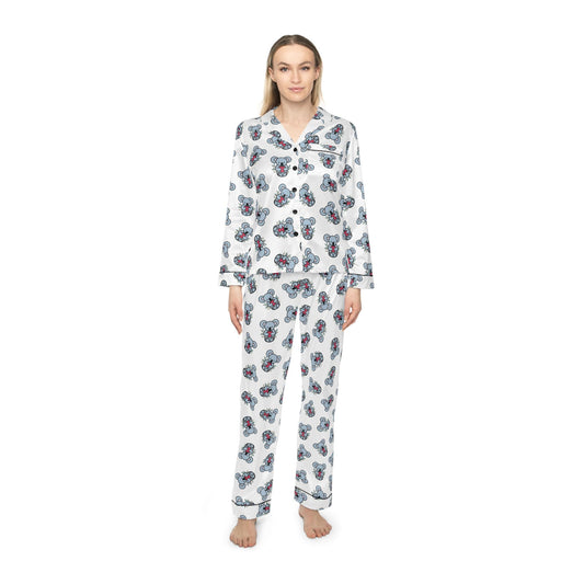 Chic Floral Satin Koala Pajamas, Soft Women's Sleepwear for Relaxation, Cozy Loungewear, Perfect for Gift Giving, Travel Essentials