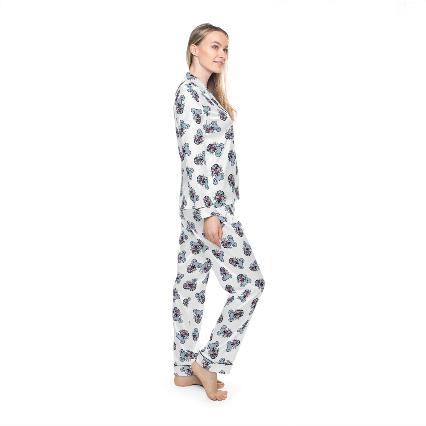 Chic Floral Satin Koala Pajamas, Soft Women's Sleepwear for Relaxation, Cozy Loungewear, Perfect for Gift Giving, Travel Essentials