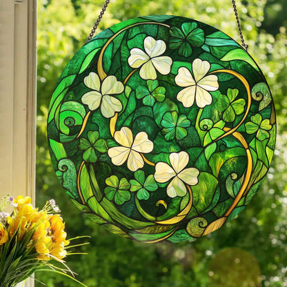 Bed of Clover: Stained Glass Style Window Hanging