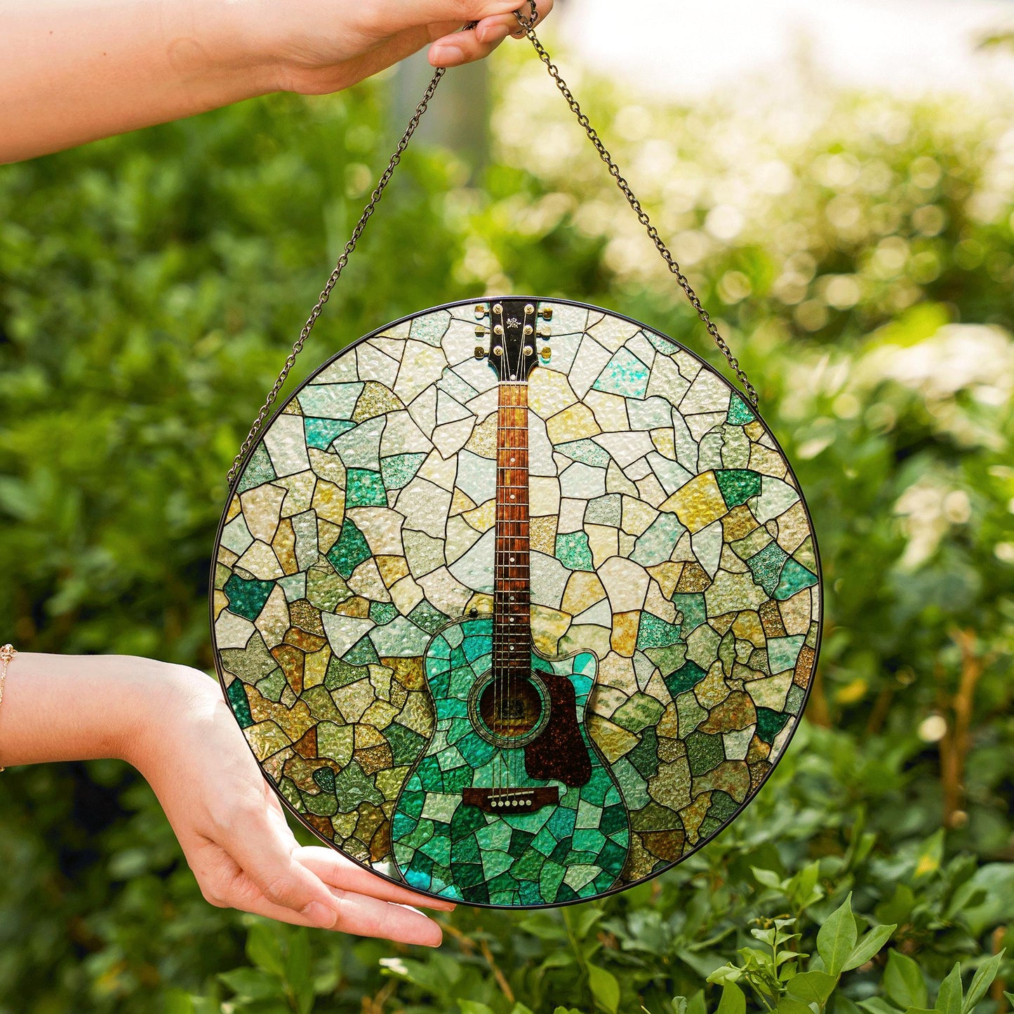 Stained Glass Guitar Suncatcher Handmade Window Decor Gift for Music Lovers