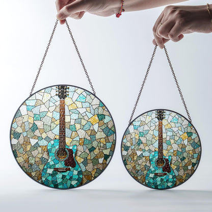Stained Glass Guitar Suncatcher Handmade Window Decor Gift for Music Lovers