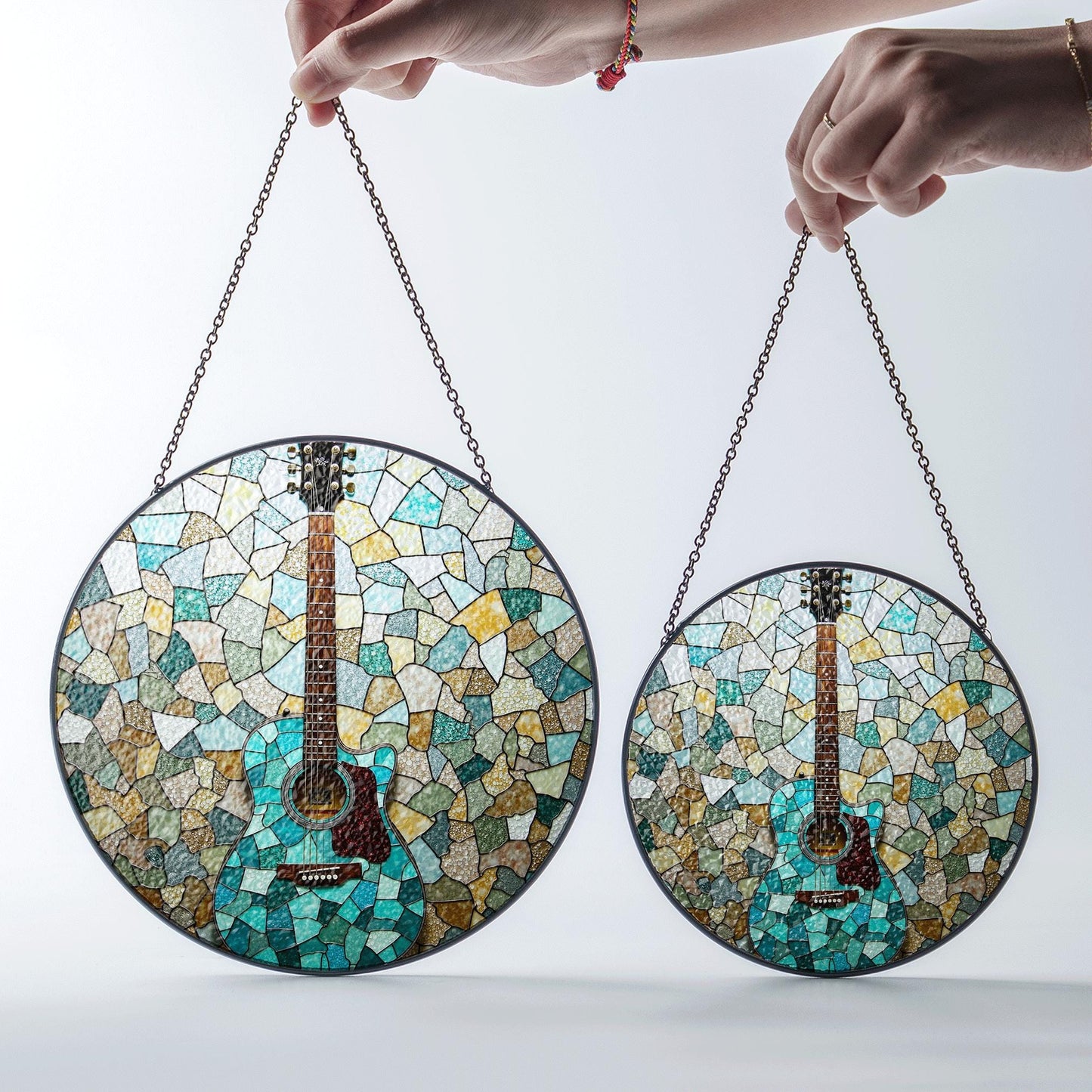 Stained Glass Guitar Suncatcher Handmade Window Decor Gift for Music Lovers