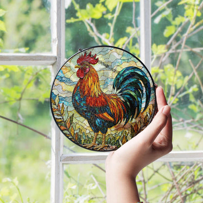 Rooster Stained Glass Suncatcher Window Hanging Gift for Farmers Nature Lovers