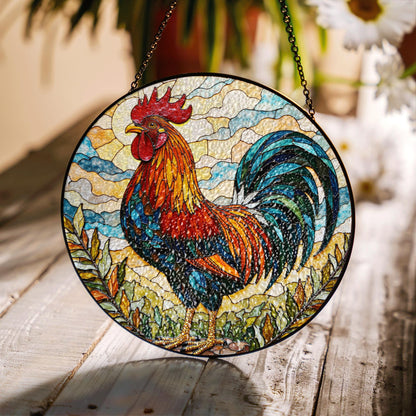 Rooster Stained Glass Suncatcher Window Hanging Gift for Farmers Nature Lovers