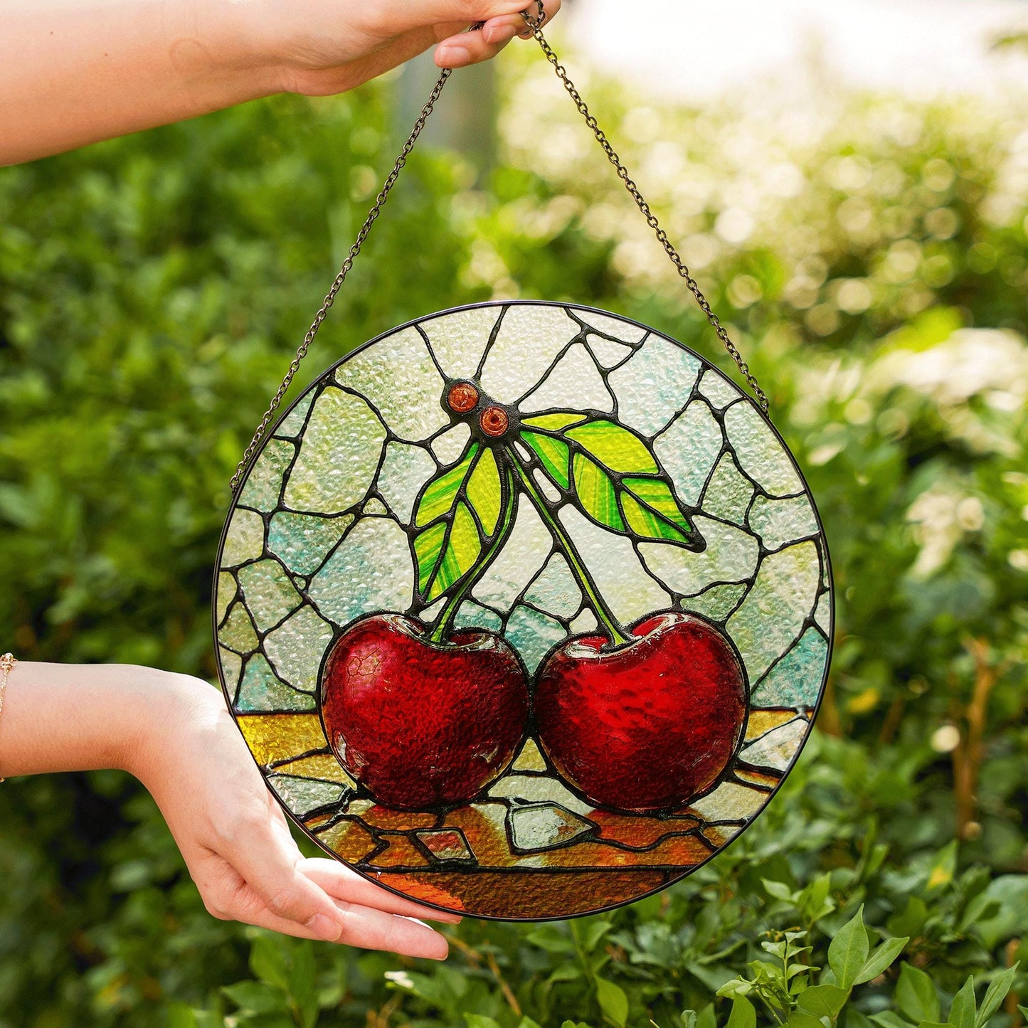 Cherry Stained Glass Suncatcher Window Hanging Gift for Mom Birthday