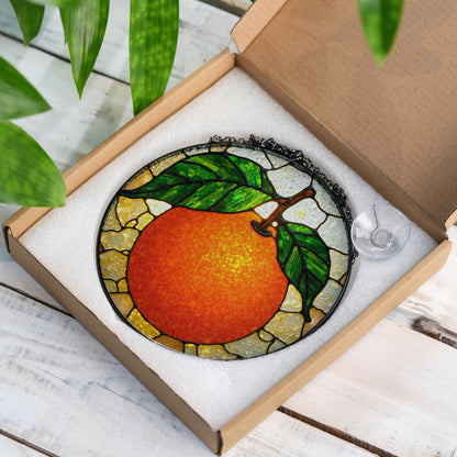 Orange Fruit Stained Glass Suncatcher Window Hanging Gift for Mom Dad Friend