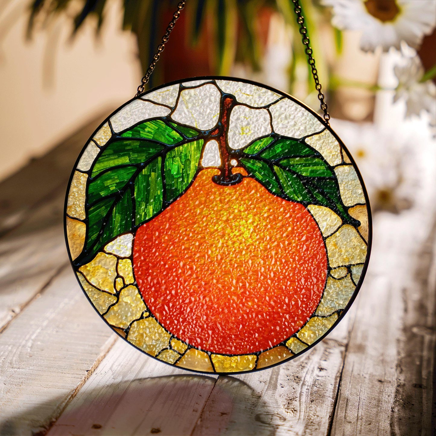 Orange Fruit Stained Glass Suncatcher Window Hanging Gift for Mom Dad Friend
