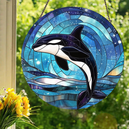 Starlight Orca: Stained Glass Style Window Hanging