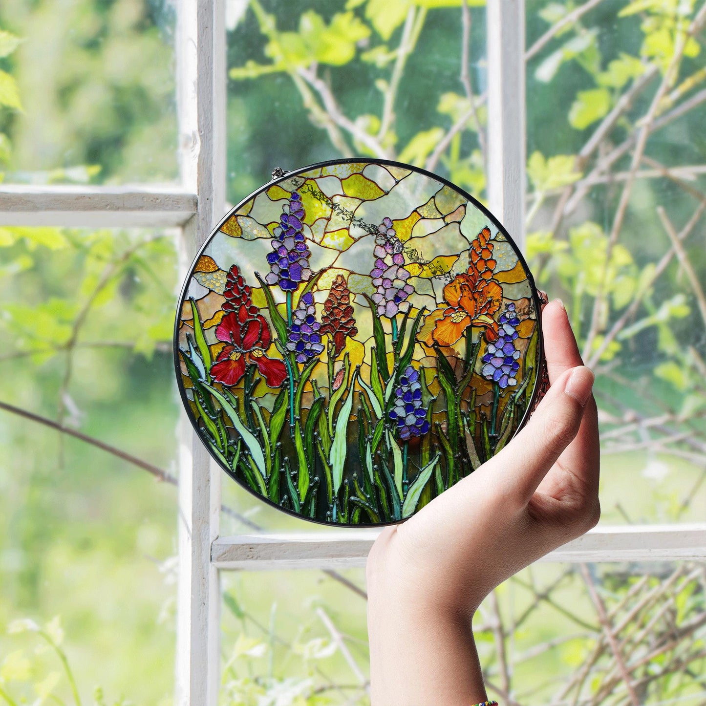 Stained Glass Flower Suncatcher Handmade Window Decor Gift for Mom Friend