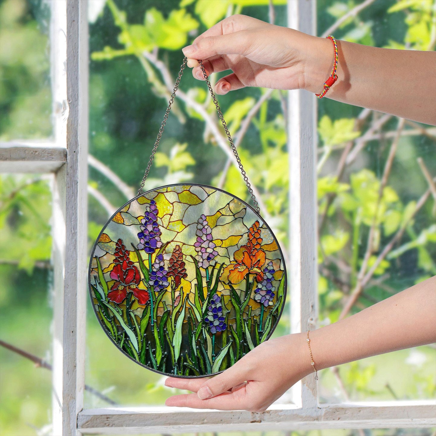 Stained Glass Flower Suncatcher Handmade Window Decor Gift for Mom Friend