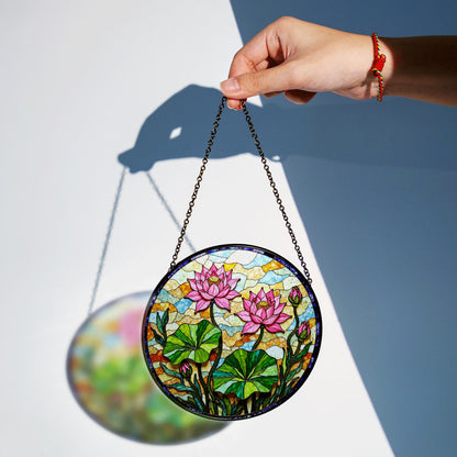 Lotus Flower Stained Glass Suncatcher Window Decor Gift for Mom Friend