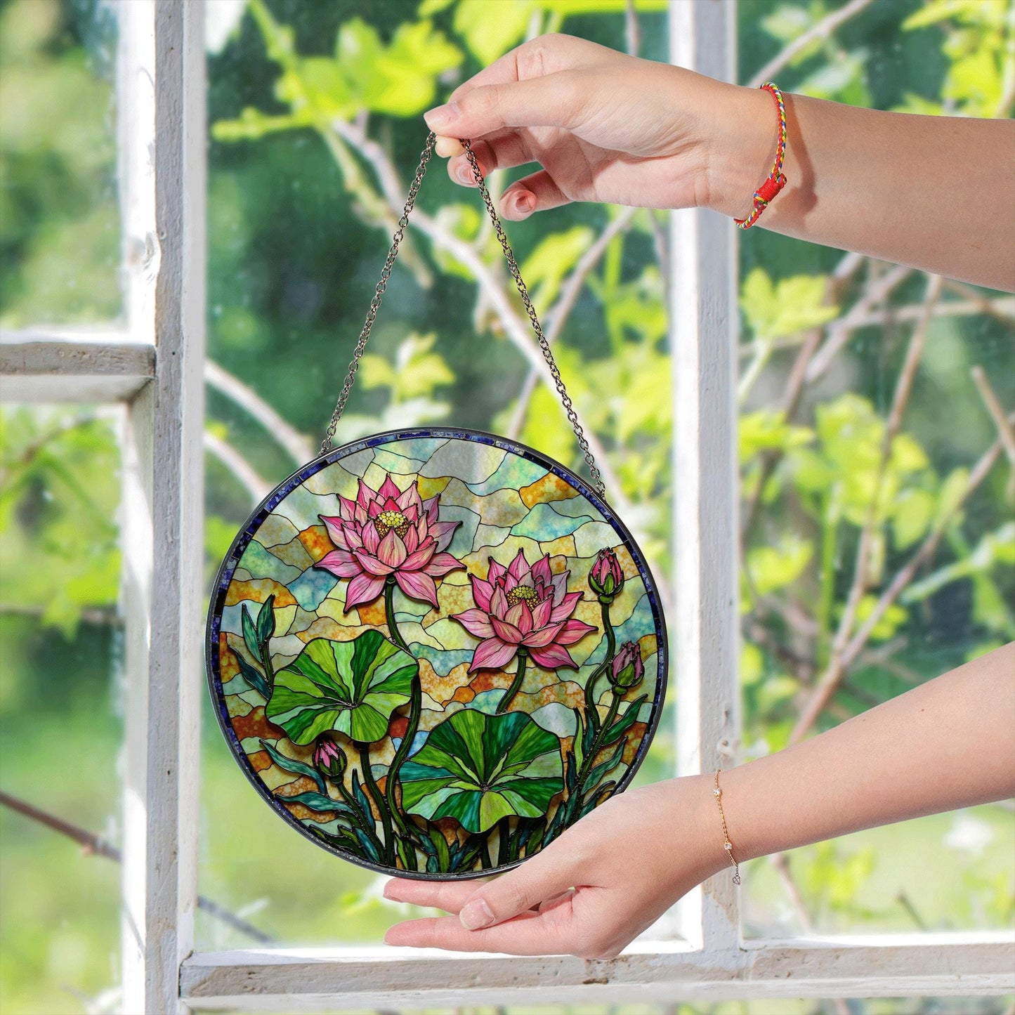 Lotus Flower Stained Glass Suncatcher Window Decor Gift for Mom Friend