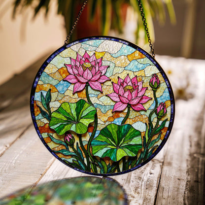 Lotus Flower Stained Glass Suncatcher Window Decor Gift for Mom Friend