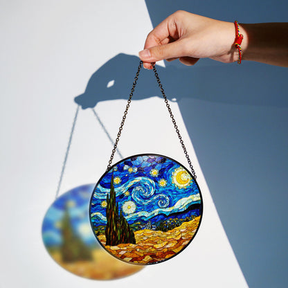 Starry Night Stained Glass Suncatcher Window Decor Gift for Art Lovers
